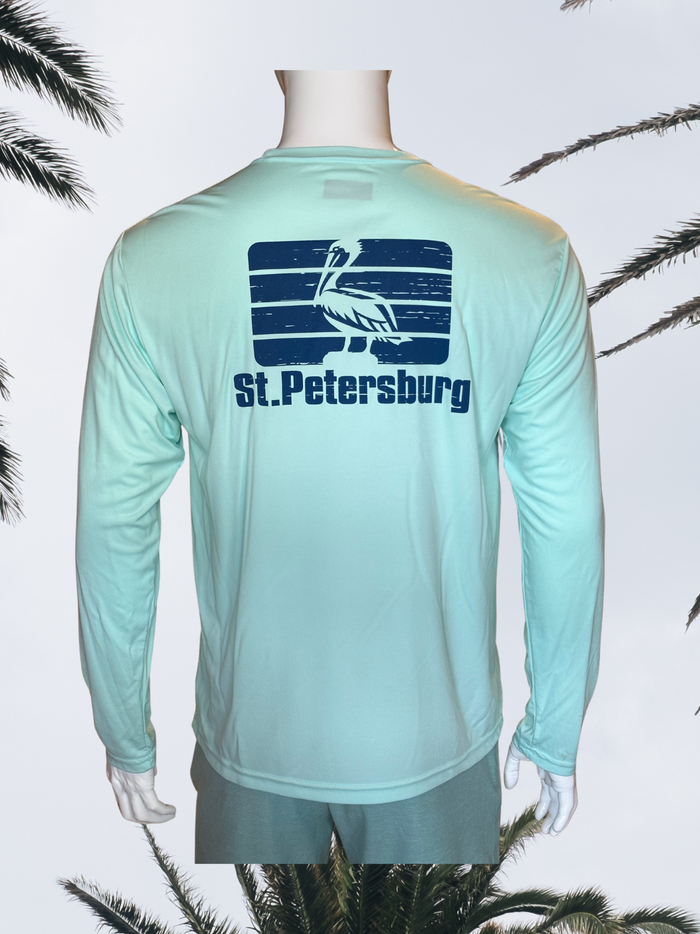 Long Sleeve UPF Sun Shirt - Pastel Mint - Blue St. Pete Pelican