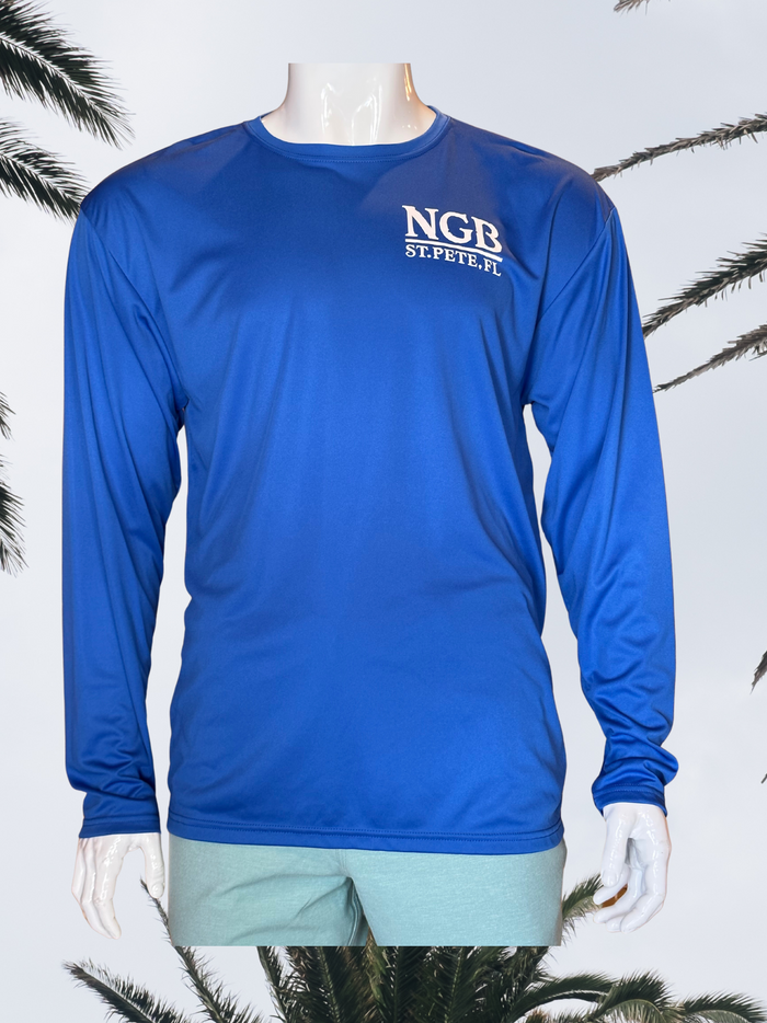 Long Sleeve UPF Sun Shirt - Royal Blue - White Tribal Ray