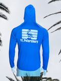 Long Sleeve UPF Sun Shirt with Hood - Royal Blue - White St. Pete Pelican