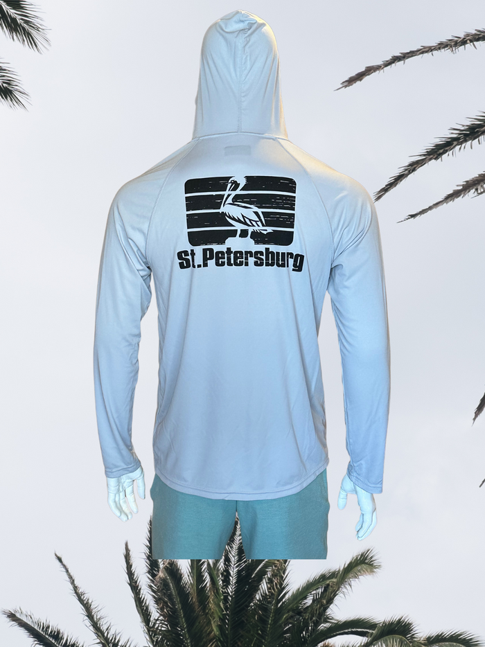 Long Sleeve UPF Sun Shirt with Hood - Silver - Black St. Pete Pelican