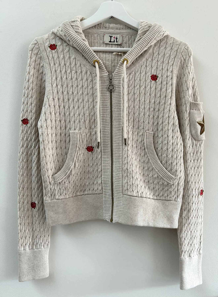 Label + Thread Baby Cable Hoodie in Ecru Rose, main view