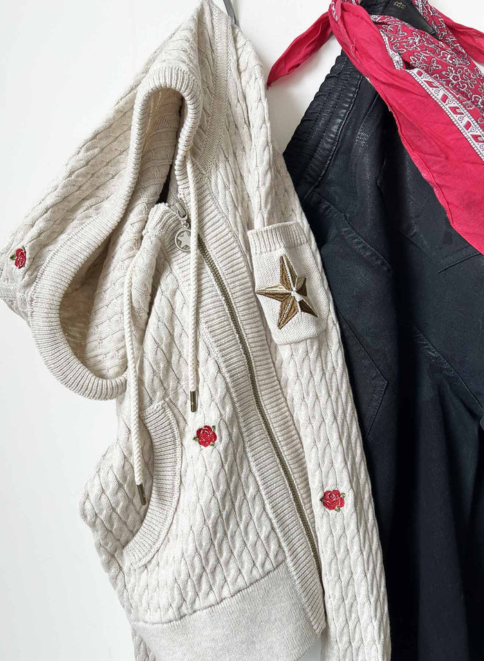 Label + Thread Baby Cable Hoodie in Ecru Rose, alternate view
