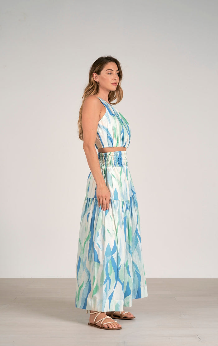 Maxi Skirt with Smocked Waistband - Azure Amalfi