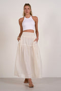 Maxi Skirt with Smocked Waistband - Off White