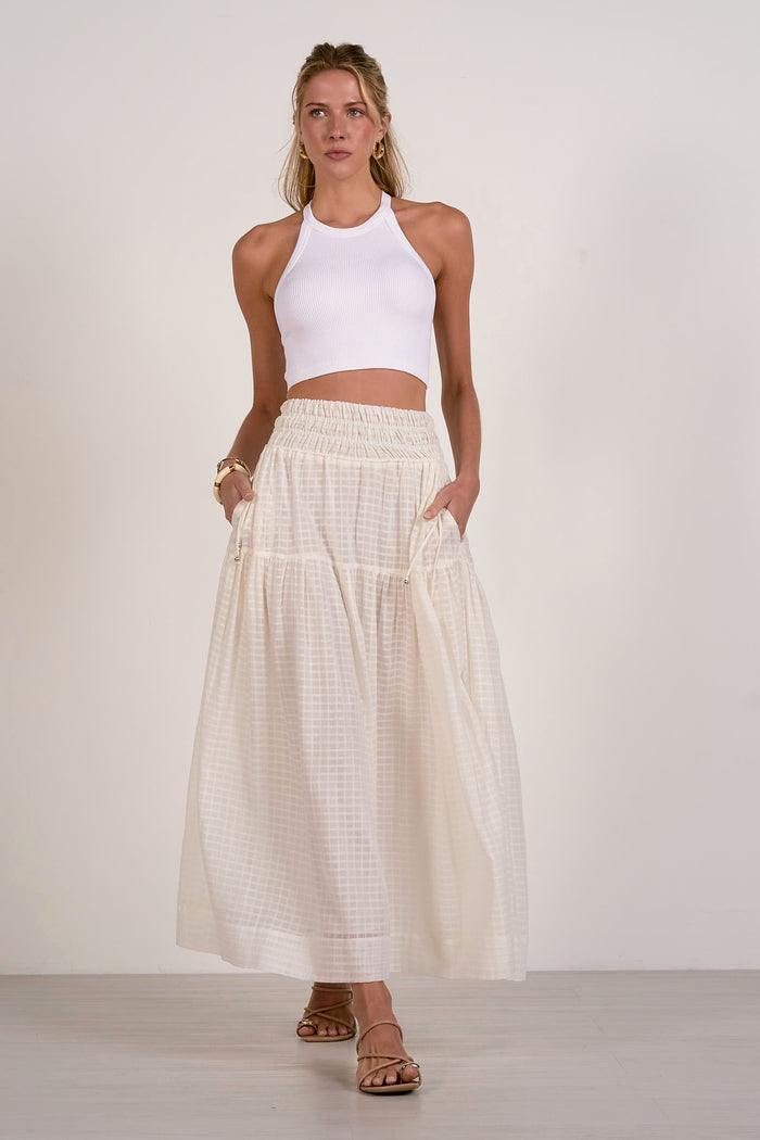 Maxi Skirt with Smocked Waistband - Off White