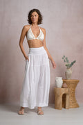 Maxi Skirt with Smocked Waistband - White