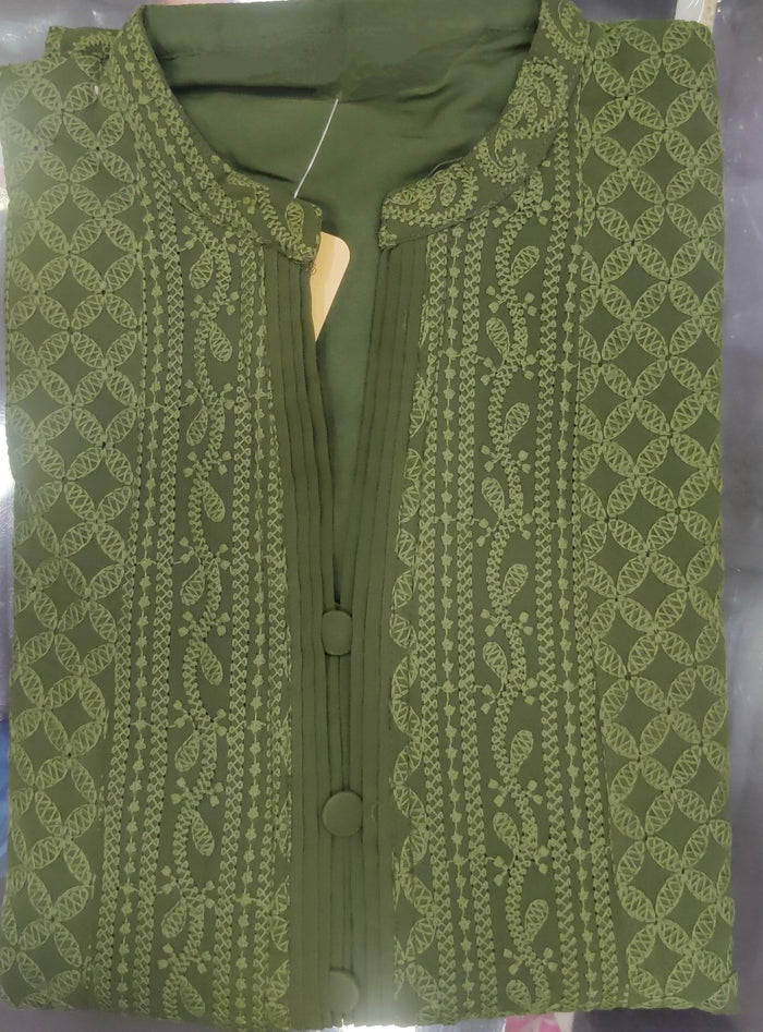Mehndi Green Chikankari A-Line Kurti Dress Sizes 8-22