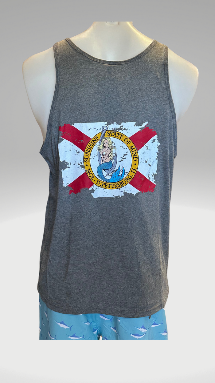 Men's Tank Top - Grey - Kaia on Distressed FL Flag