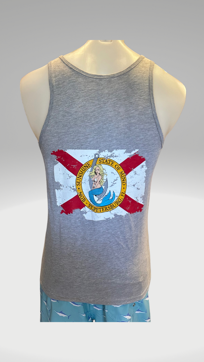 Men's Tank Top - Light Grey - Kaia on Distressed FL Flag