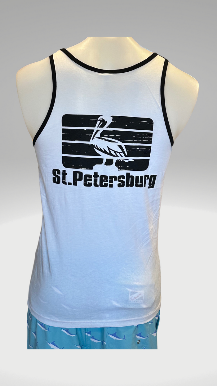 Men's Tank Top - White with Black Trim - Black St. Pete Pelican