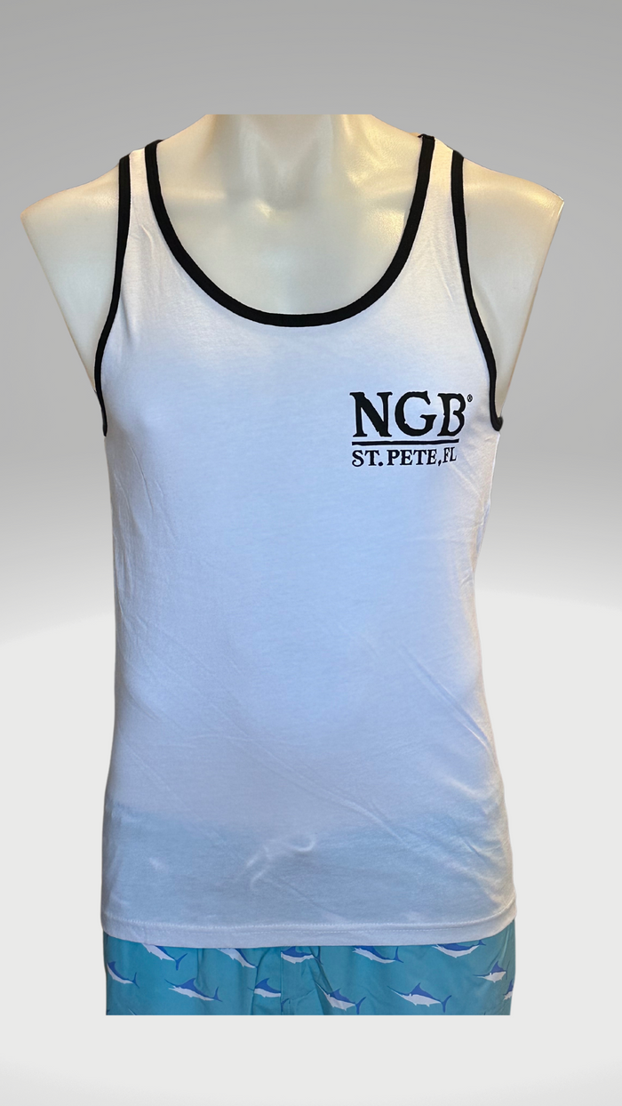 Men's Tank Top - White with Black Trim - Black St. Pete Pelican