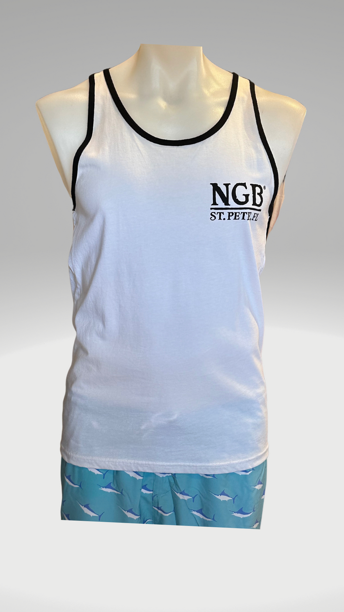 Men's Tank Top - White with Black Trim - Black/White Kaia on FL Seal