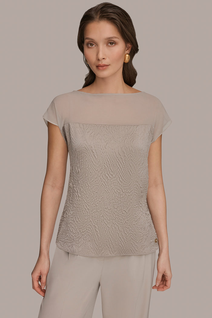 MESH AND JACQUARD BLOUSE