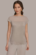 MESH AND JACQUARD BLOUSE