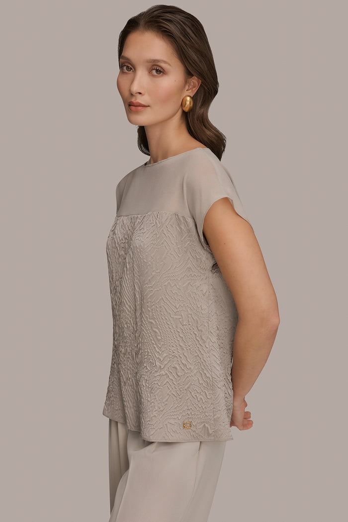 MESH AND JACQUARD BLOUSE