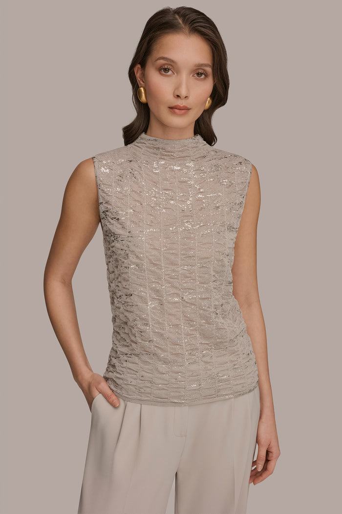 METALLIC RUCHED SWEATER