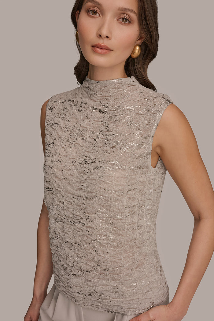 METALLIC RUCHED SWEATER