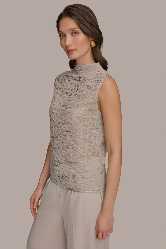 METALLIC RUCHED SWEATER