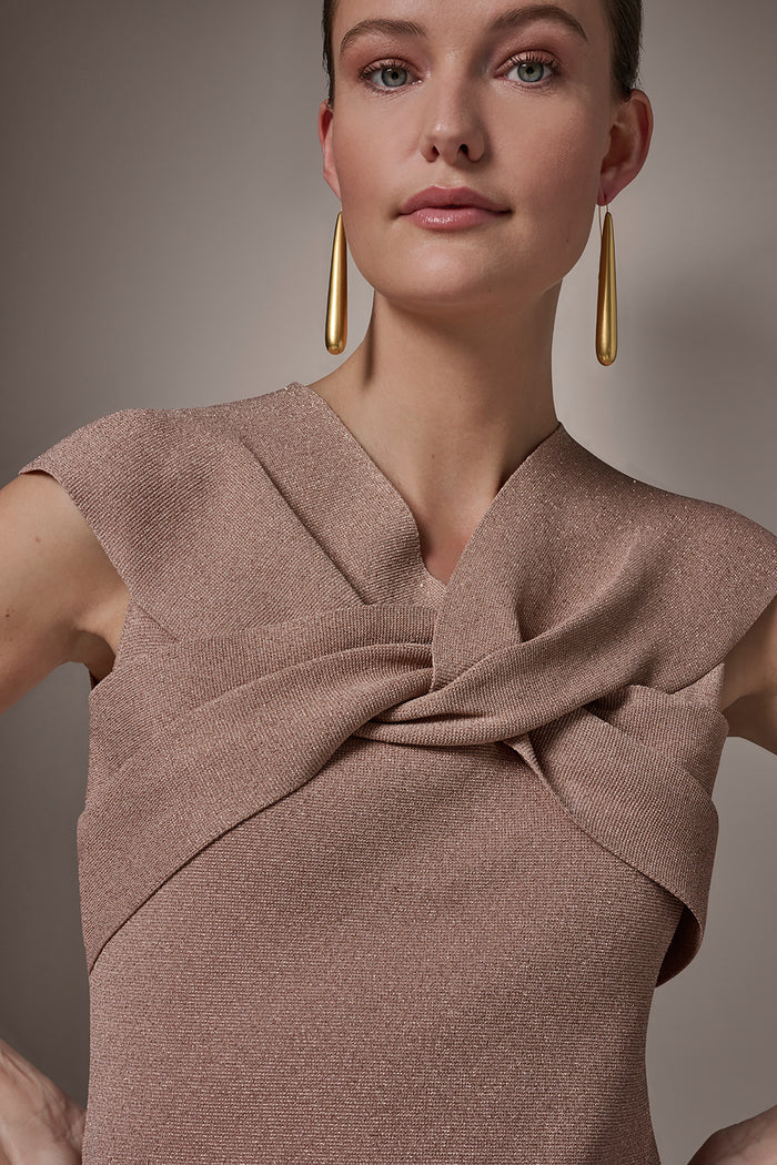 METALLIC TWIST OFF THE SHOULDER SWEATER