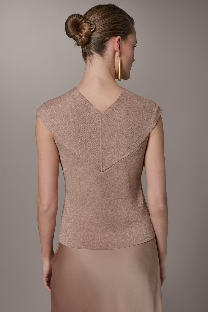 METALLIC TWIST OFF THE SHOULDER SWEATER