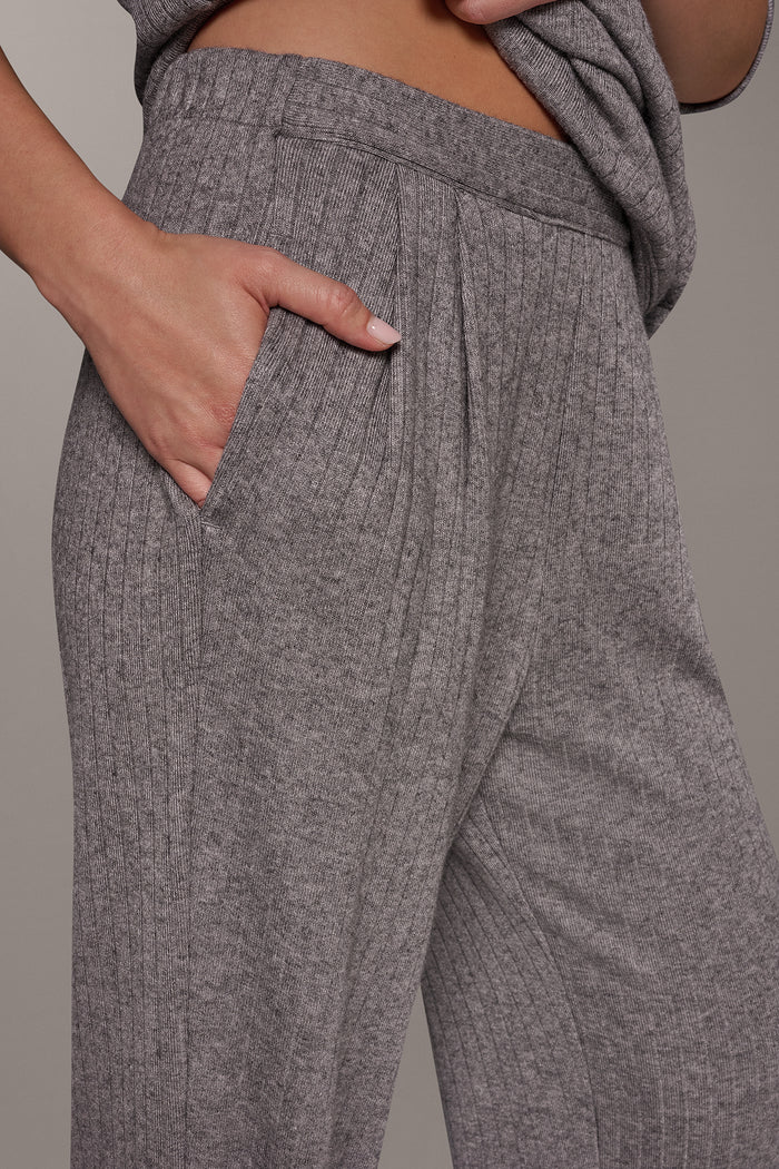 MID-RISE RIB-KNIT PULL-ON PANT