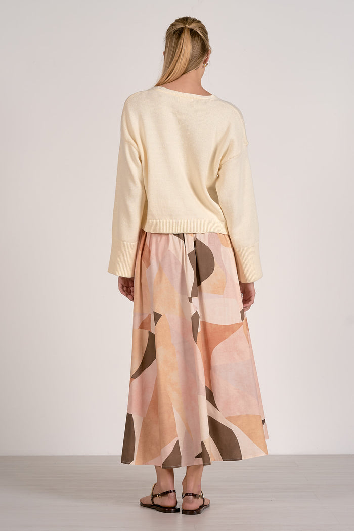Midi Skirt with Elastic Waistband - Neutral Prism