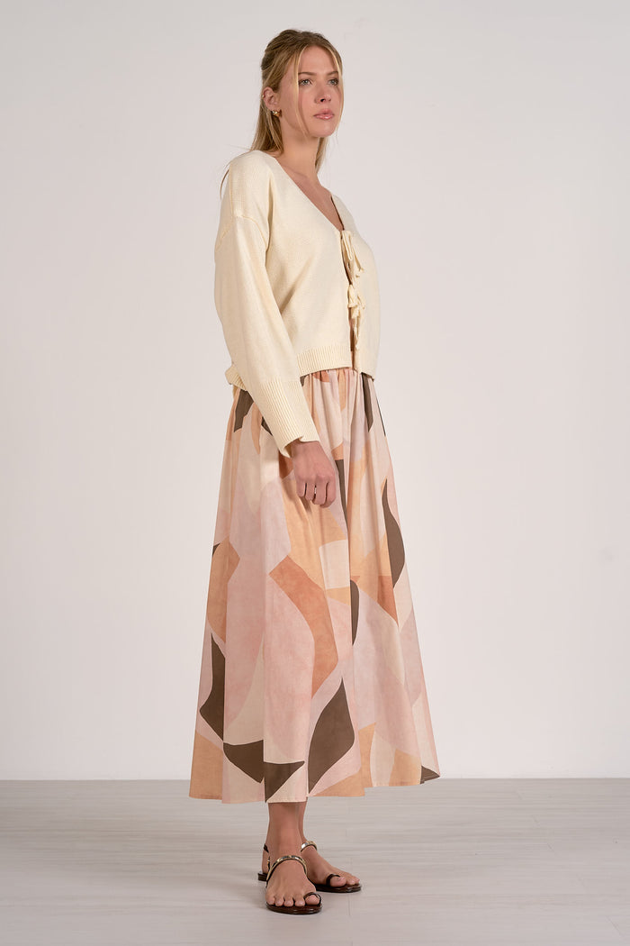 Midi Skirt with Elastic Waistband - Neutral Prism
