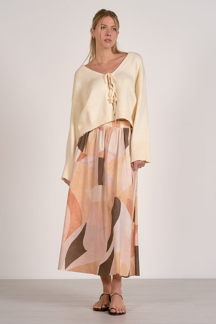 Midi Skirt with Elastic Waistband - Neutral Prism