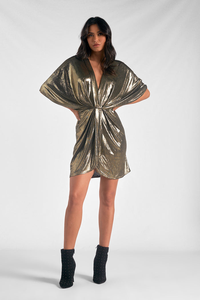 Mini Dress with Front Scrunch - Gold
