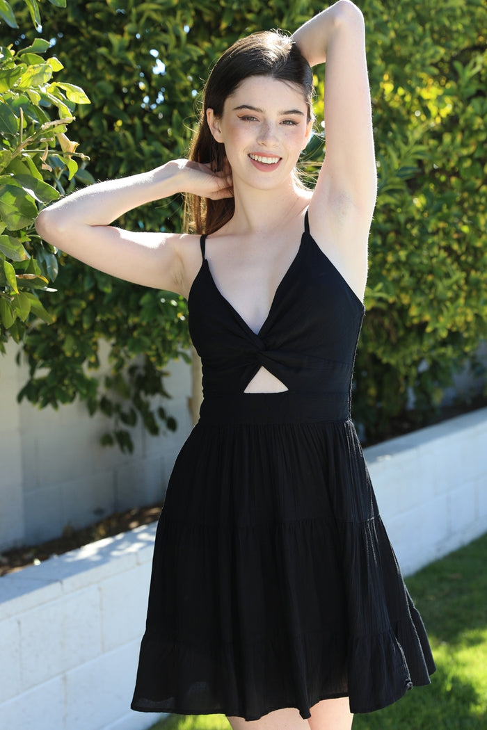 Mini Dress with Twist Front and Keyhole - Black
