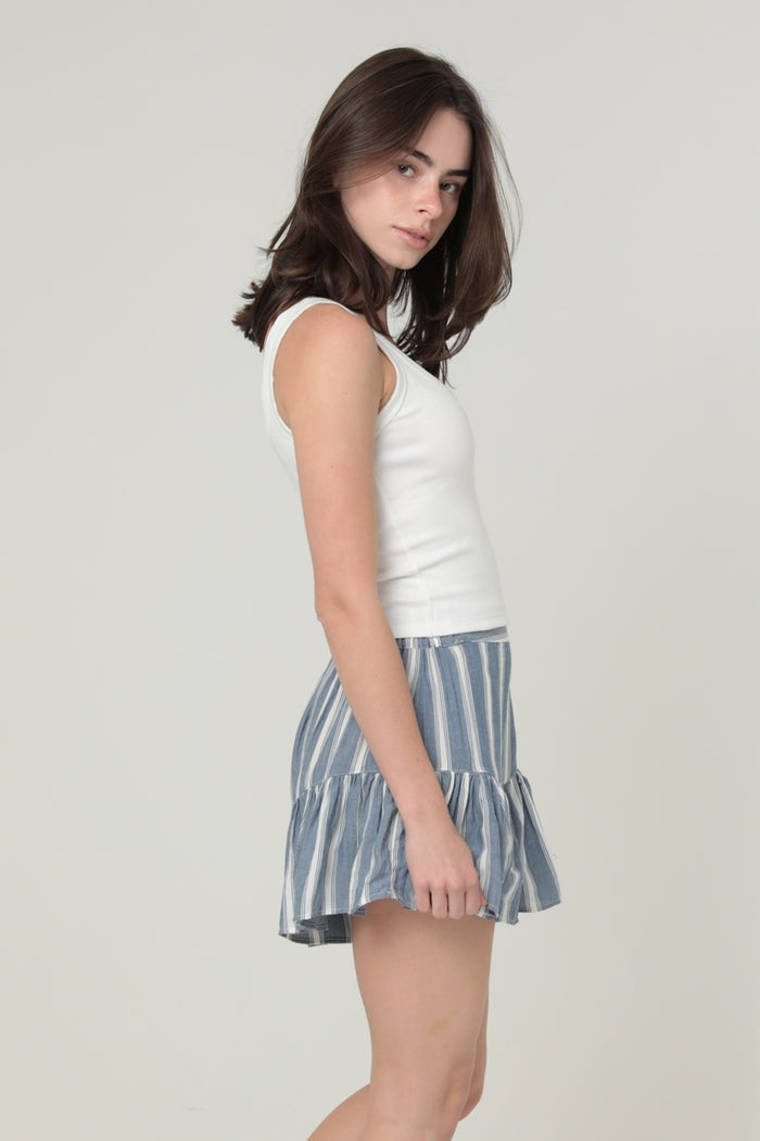 Mini Skort with Elastic Waistband - Blue