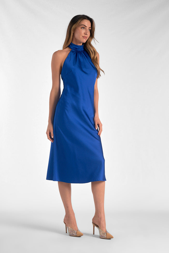 Mock Neck Midi Dress - Indigo