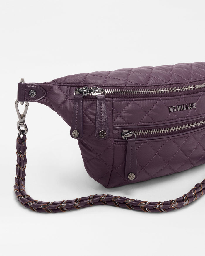 MZ Wallace Small Crosby Crossbody Sling in Raisin, detail view