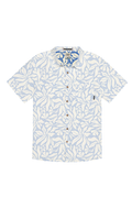 Night Hawk Short Sleeve Button-Down Shirt - Leaf Me Blue (White)