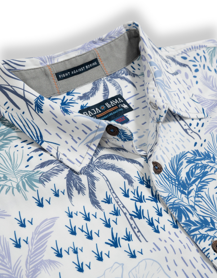 Night Hawk Short Sleeve Button-Down Shirt - White Hot Tropics (White)