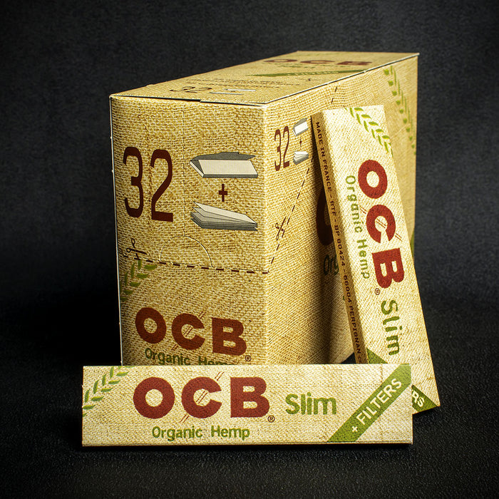 OCB Kingsize Slim Organic Hemp Rolling Papers & Tips - Box of 32