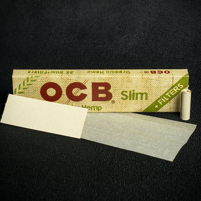 OCB Kingsize Slim Organic Hemp Rolling Papers & Tips - Box of 32
