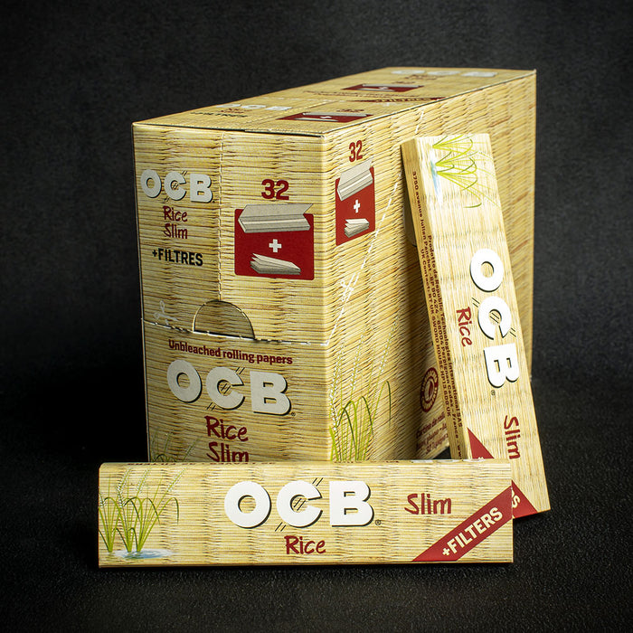 OCB Kingsize Slim Rice Rolling Papers & Tips - Box of 32