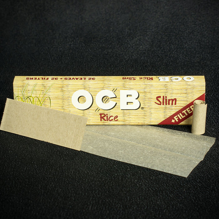 OCB Kingsize Slim Rice Rolling Papers & Tips - Box of 32