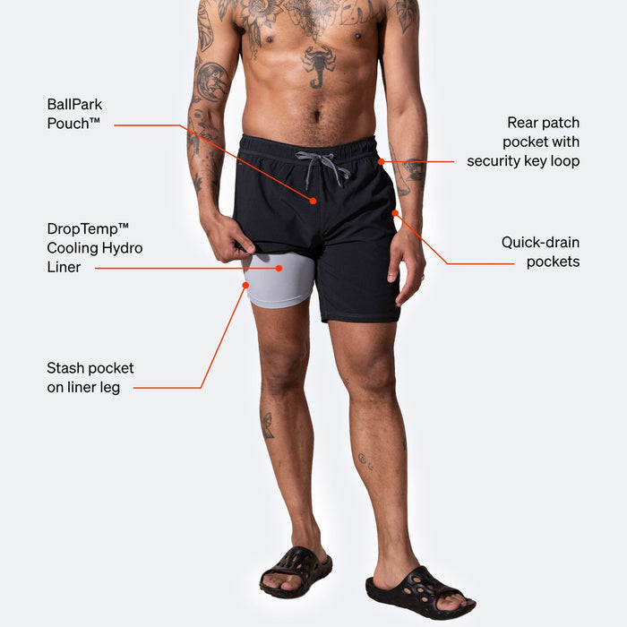 Oh Buoy 5" Swim Shorts with Compression Liner - Shrimp Cocktail (Blue Moon)