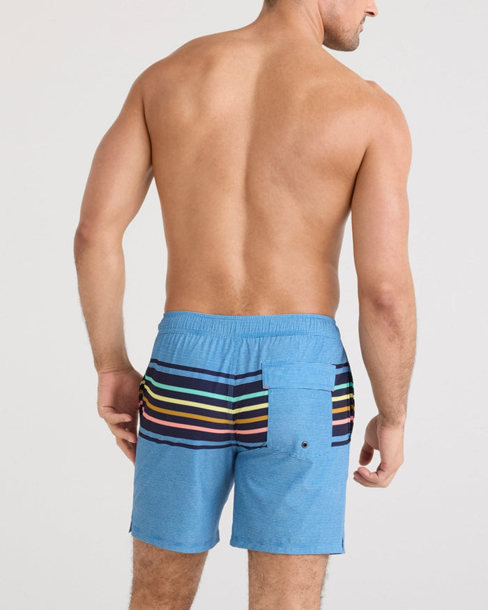 Oh Buoy 7" Swim Shorts with Compression Liner - Bold Stripe (Lake Blue)
