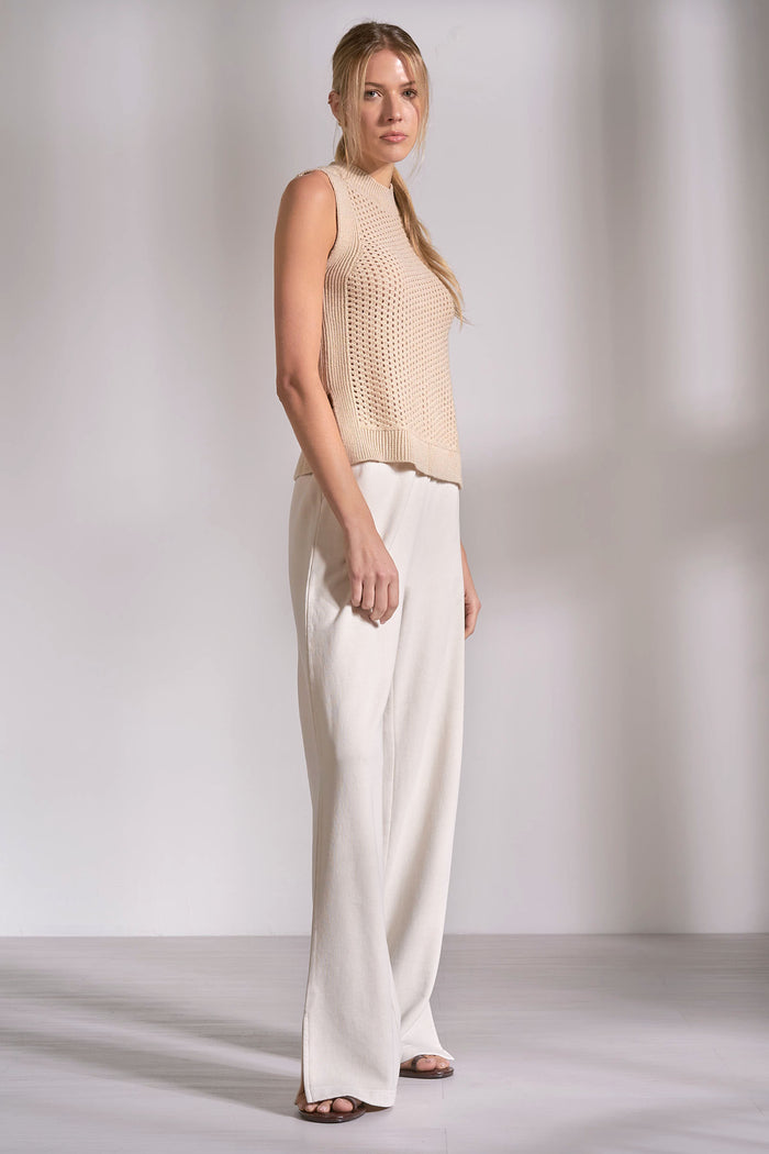 Open Knit Sweater Tank Top - Sand