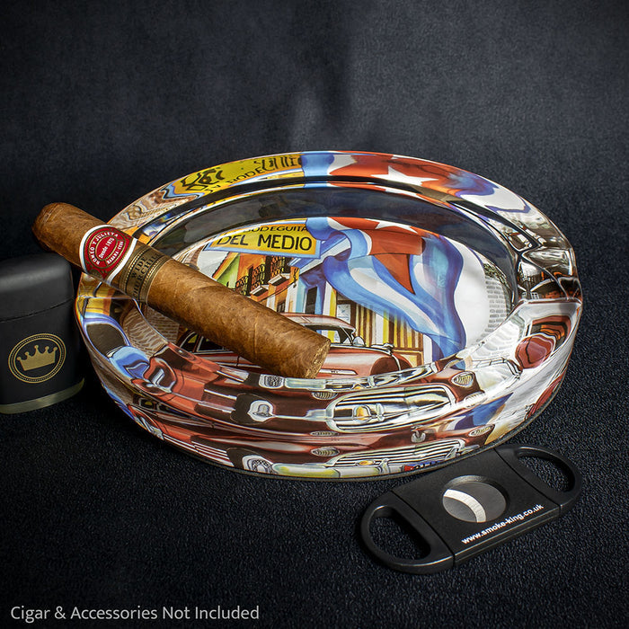 Oval Glass Cigar Ashtray -  Cuban Car