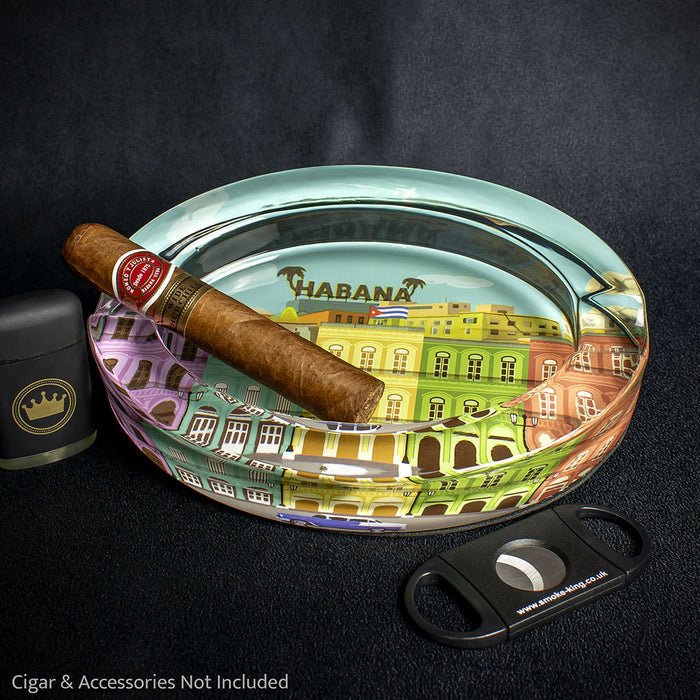 Oval Glass Cigar Ashtray -  Habana Scene