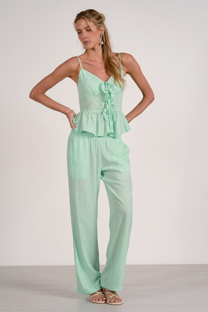 Pants with Elastic Waistband and Drawstring - Mint
