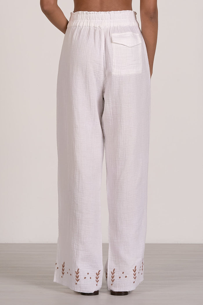 Pants with Embroidered Details - White