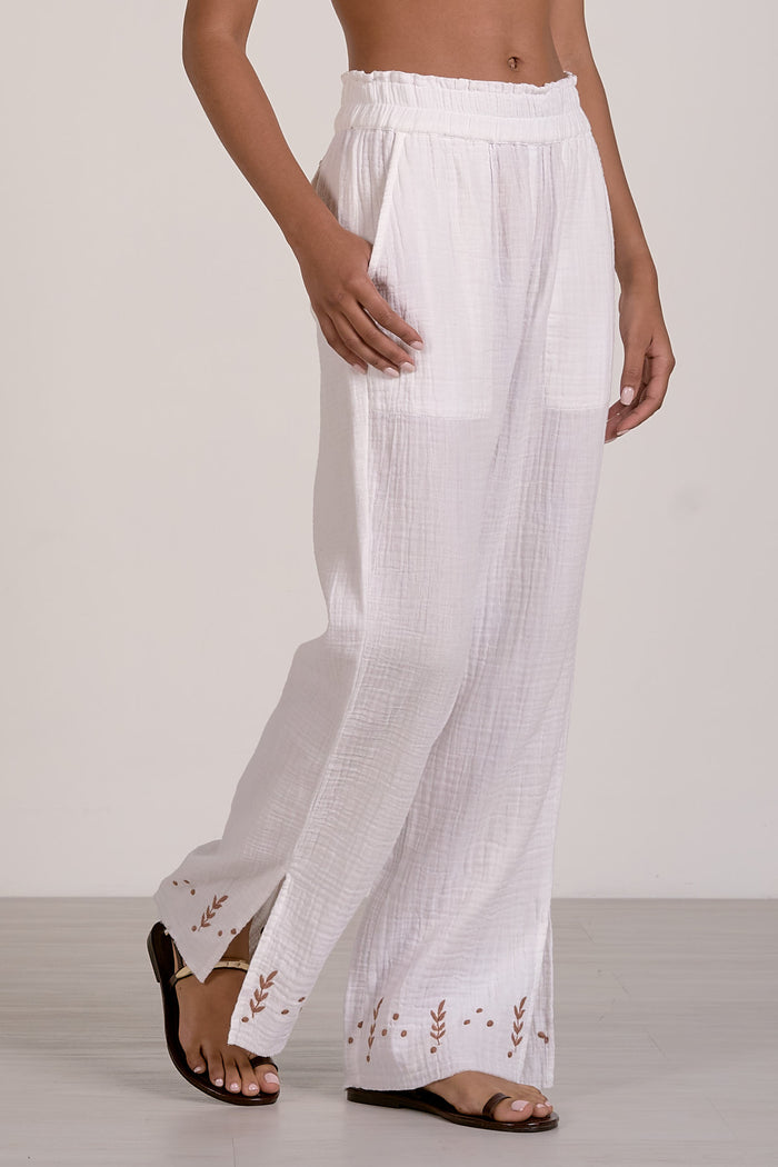 Pants with Embroidered Details - White