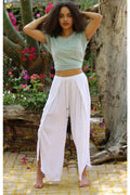 Pants with Ruffles and Tassel Drawstring - White