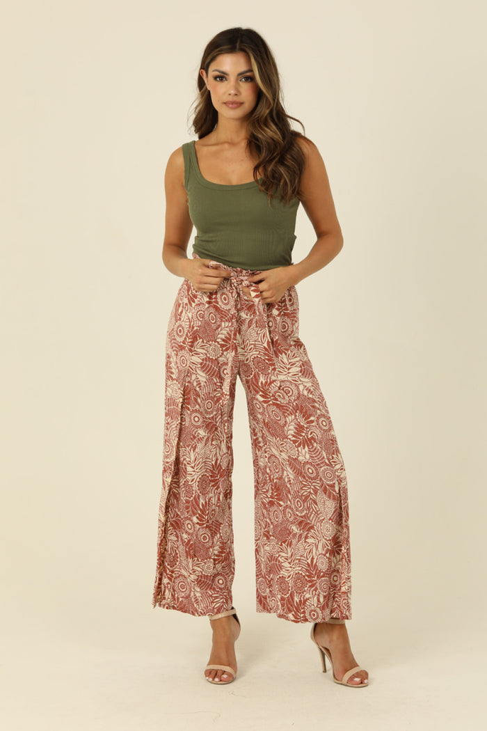 Pants with Slit Leg and Tie - Ginger