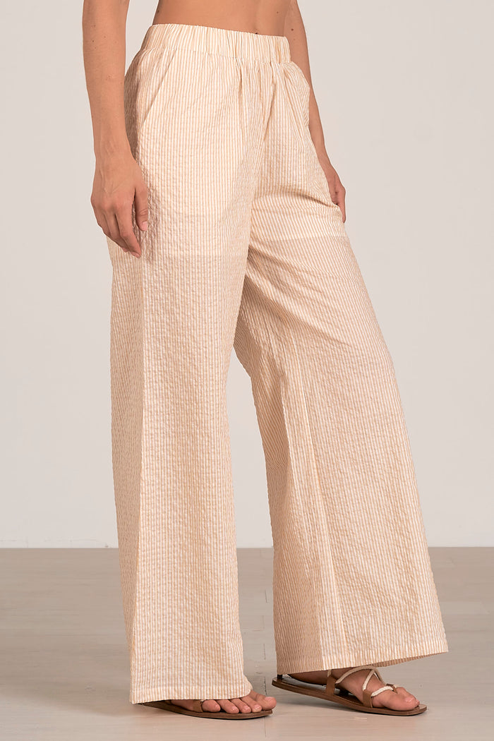 Pants with Smock Waistband - Tan Seersucker